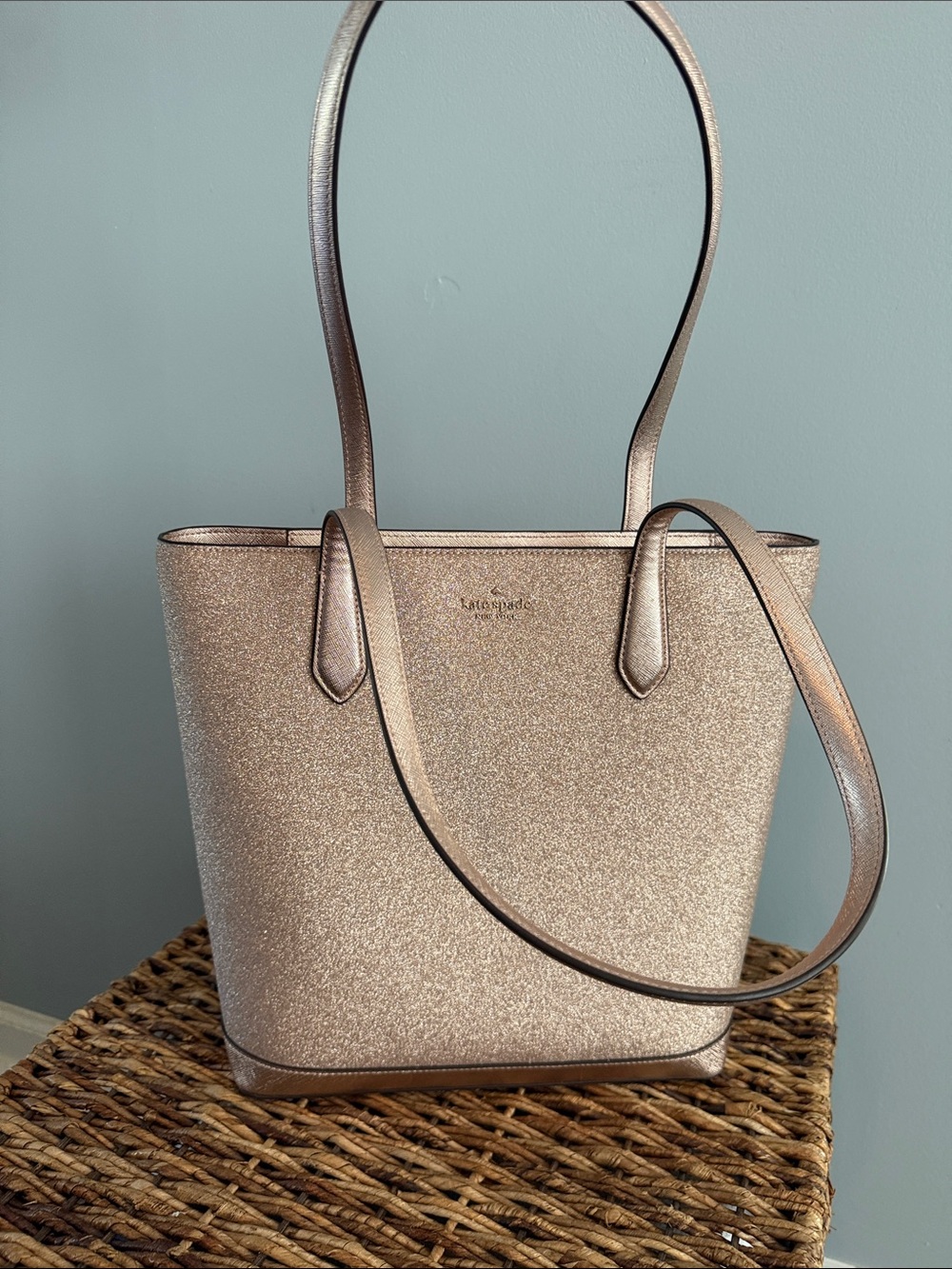 kate spade Metallic Rose Gold Glitter Tote